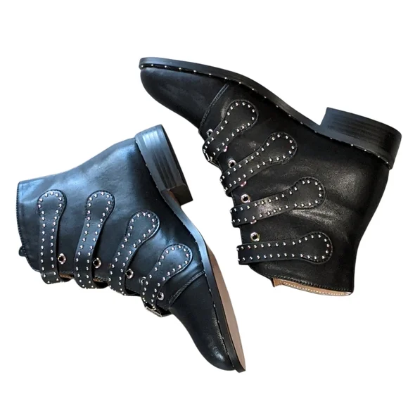 Studded Black Ankle Boots - Picture 2 of 12